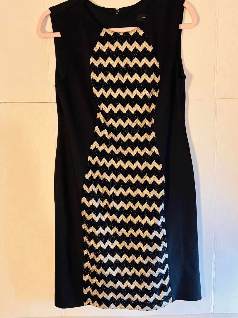 Rafaella Black Dress with Gold Chevron Sequin Panel